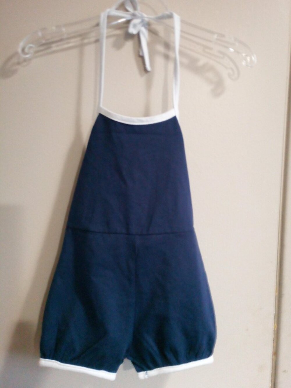 Navy Trim Baby Romper